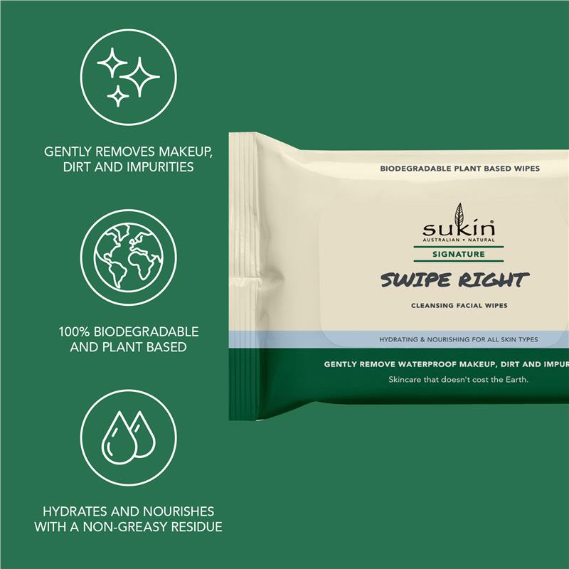 Sukin Signature Swipe Right Cleansing Facial Wipes 25 Sheets