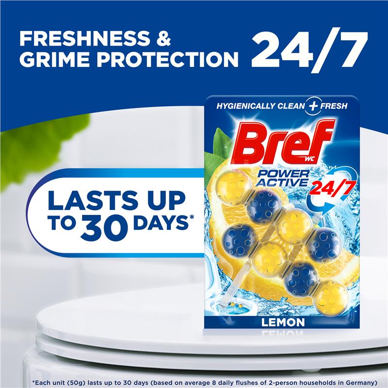 Bref Power Active Toilet Cleaner Block Lemon Twin Pack 100g