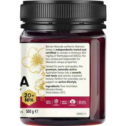 Barnes Naturals Australian Manuka Honey MGO 850+ 500g