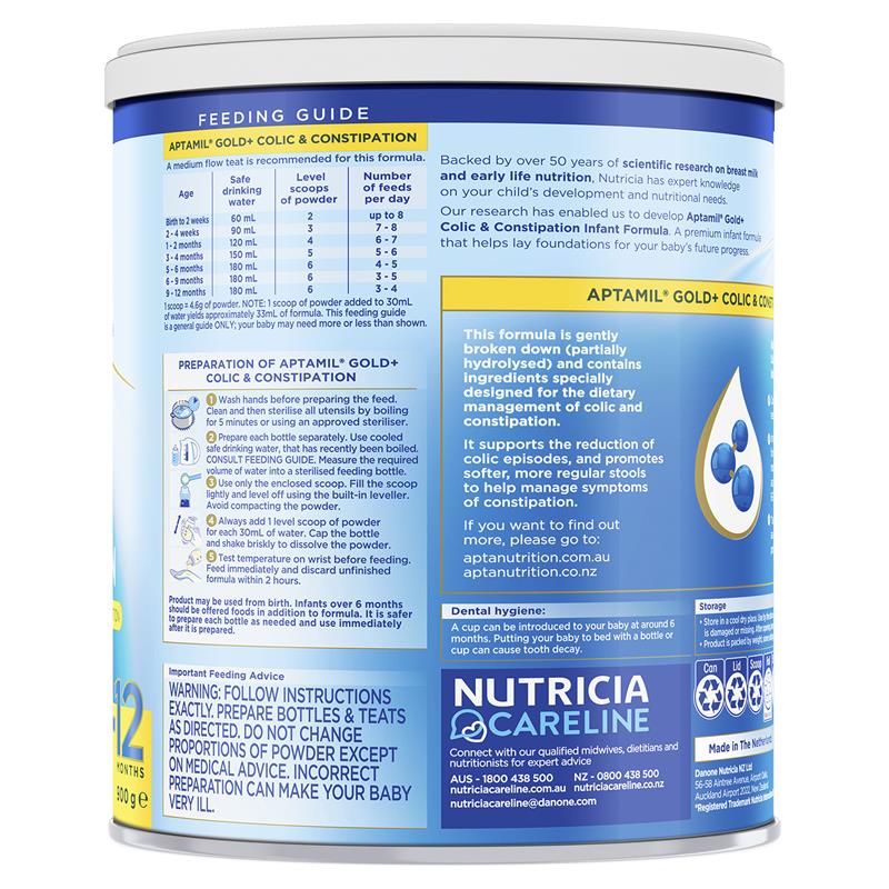 Aptamil Gold+ Colic & Constipation Baby Infant Formula From Birth to 12 Months 900g