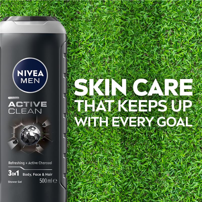 NIVEA MEN Active Clean 3-IN-1 Shower Gel Body Wash 500ml