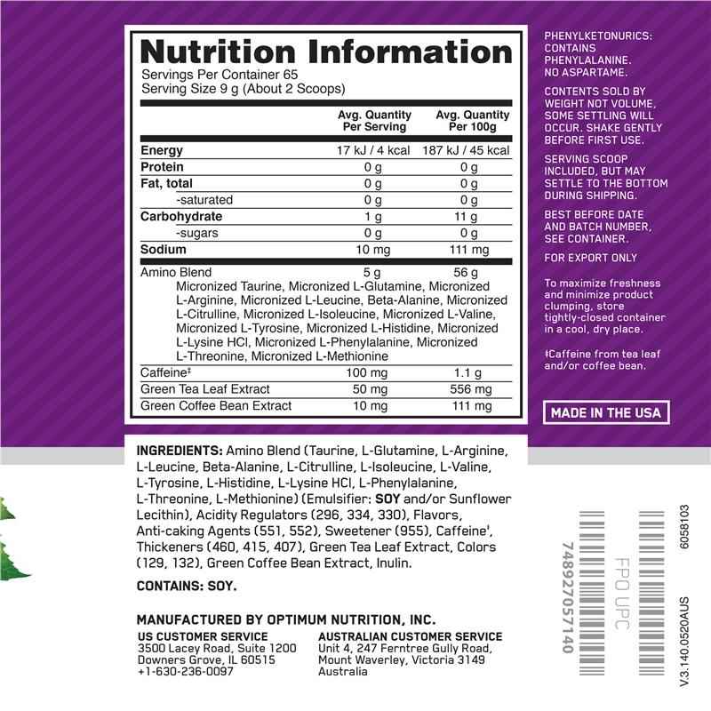 Optimum Nutrition Amino Energy Concord Grape 65 Serve 585g