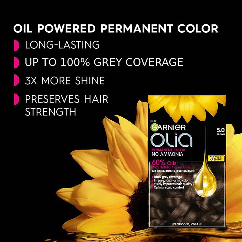 Garnier Olia 3.0 Darkest Brown Permanent Hair Colour No Ammonia 60% Oils