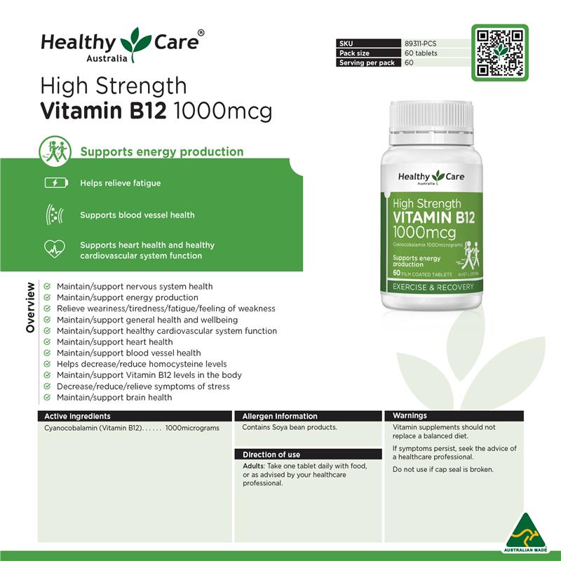 Healthy Care B12 1000mcg 60 Tablets