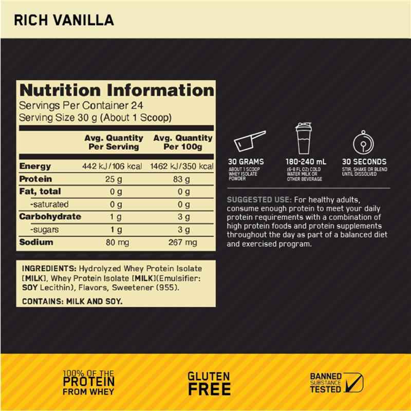 Optimum Nutrition Gold Standard 100% Isolate Vanilla 720g