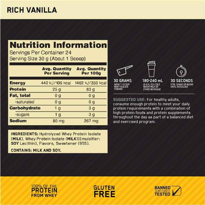 Optimum Nutrition Gold Standard 100% Isolate Vanilla 720g