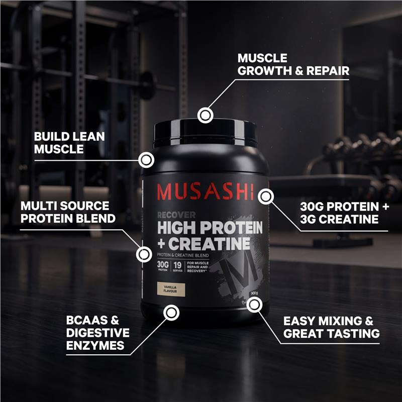 Musashi High Protein + Creatine Chocolate 900g