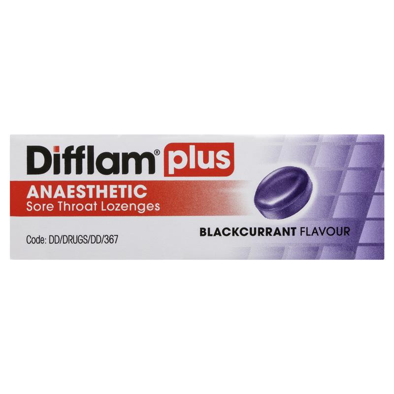Difflam Plus Anaesthetic Sugar Free Blackcurrant 16 Lozenges