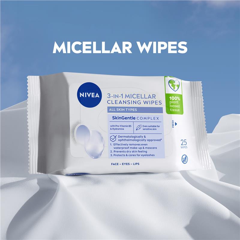 NIVEA 3in1 Micellar Cleansing All Skin Types Wipes 25 Pack