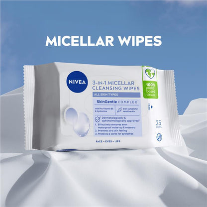 NIVEA 3in1 Micellar Cleansing All Skin Types Wipes 25 Pack