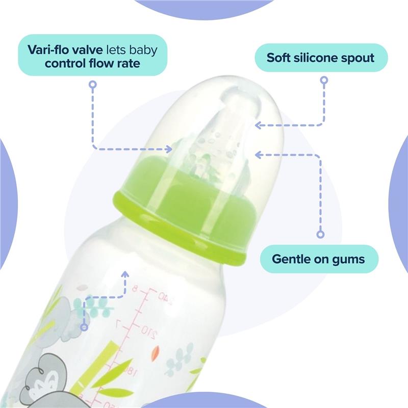Nuby Printed Non Drip Feeding Bottles 240ml 0+ Months 3 Pack