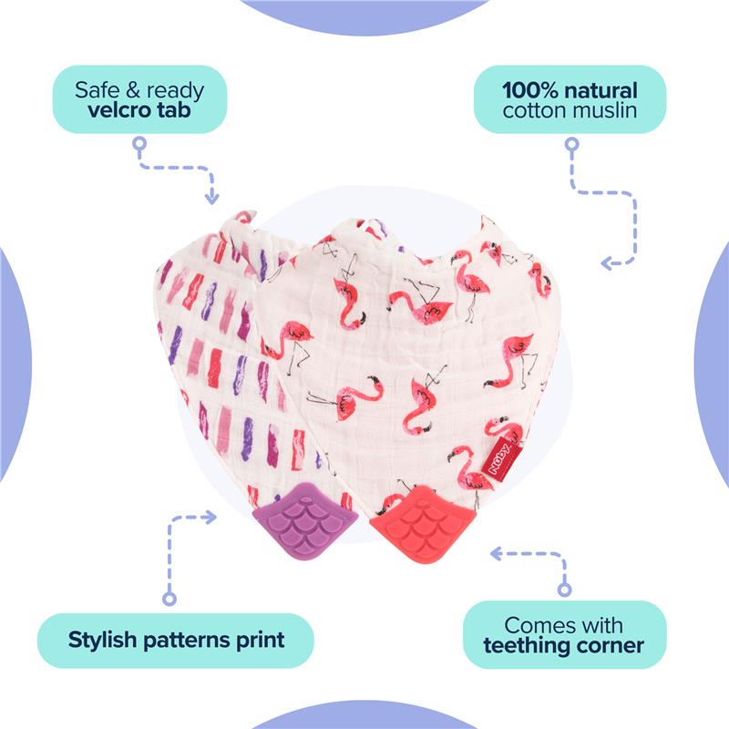 Nuby Muslin Bandana Bib with Teething Corner Girl 2 Pack