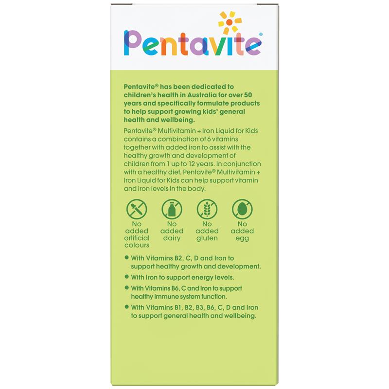 Pentavite Multivitamin + Iron Kids Liquid Lemon Lime 200ml NEW