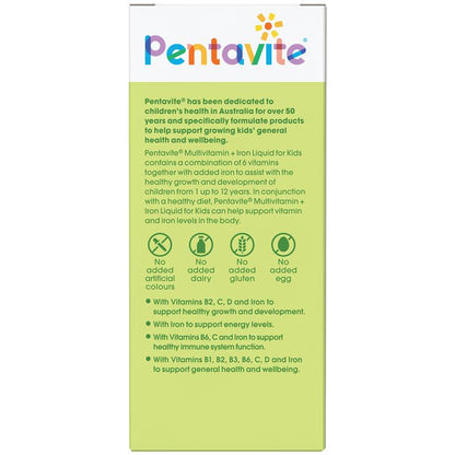 Pentavite Multivitamin + Iron Kids Liquid Lemon Lime 200ml NEW
