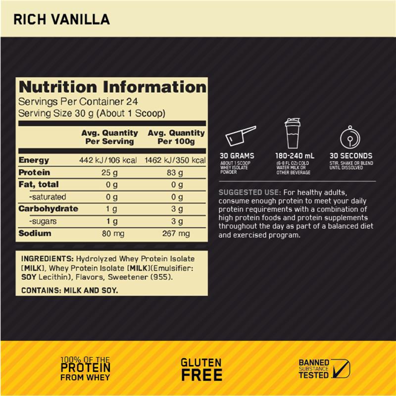 Optimum Nutrition Gold Standard 100% Isolate Vanilla 720g