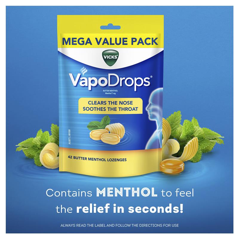 Vicks VapoDrops Butter Menthol 42 Lozenges