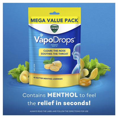 Vicks VapoDrops Butter Menthol 42 Lozenges