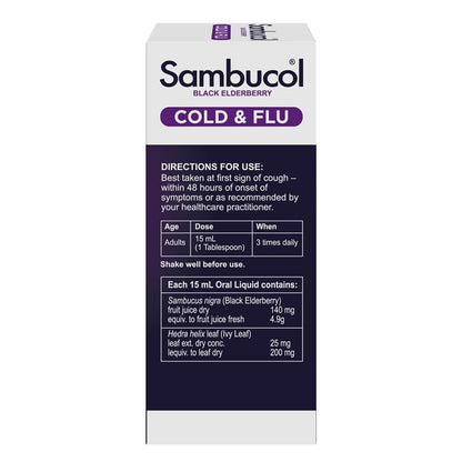 Sambucol Cold & Flu + Cough Liquid 250ml