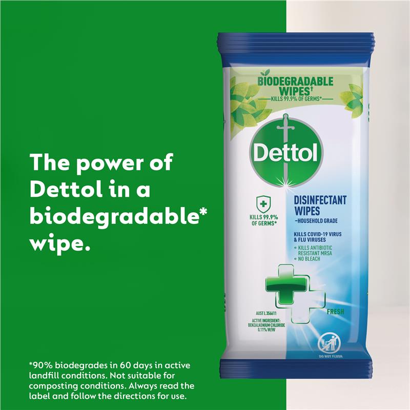 Dettol Antibacterial Disinfectant Surface Biodegradable Cleaning Wipes 110 Pack