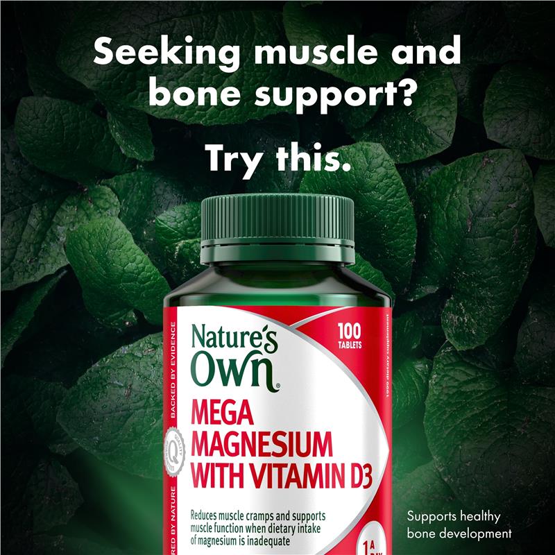 Nature's Own Mega Magnesium With Vitamin D3 100 Tablets