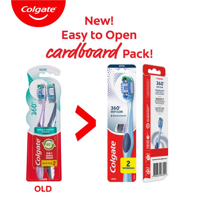 Colgate Toothbrush 360 Deep Clean Medium 2 Pack