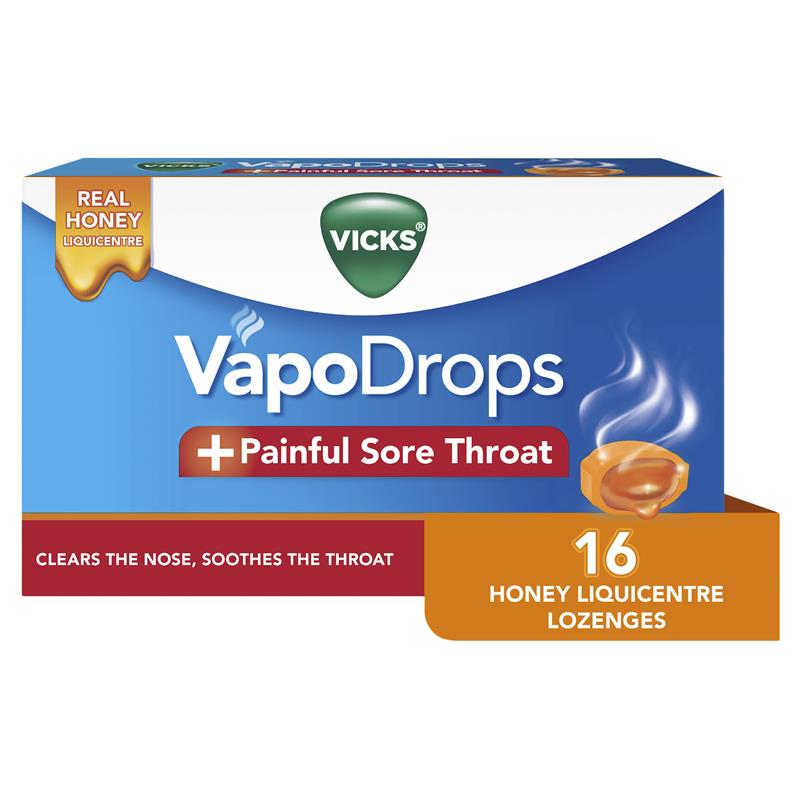 Vicks VapoDrops + Painful Sore Throat Honey 16 Lozenges