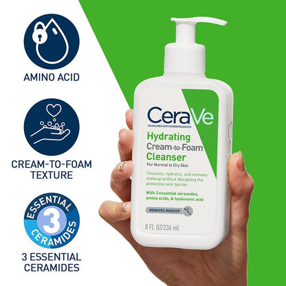 CeraVe Hydrating Cream To Foam Cleanser 236ml - GimmeNow