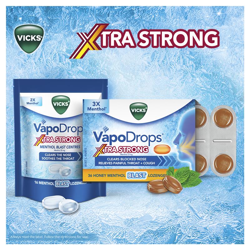Vicks VapoDrops Xtra Strong Menthol Blast 16 Lozenges