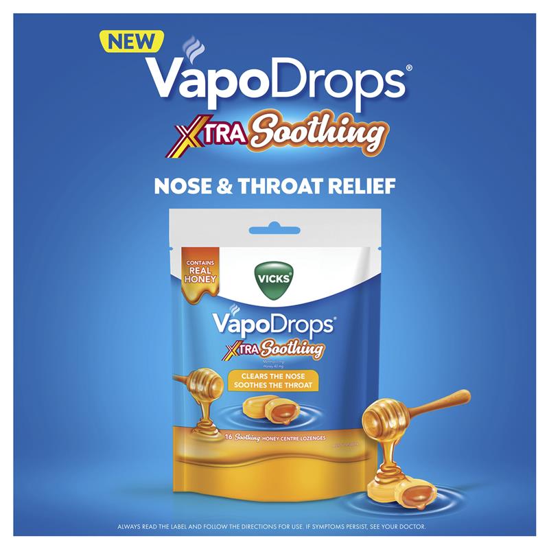 Vicks VapoDrops Xtra Soothing Honey Centre Lozenges 30 Pack