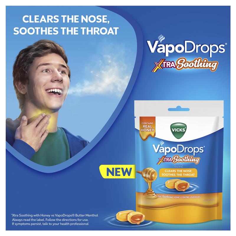 Vicks VapoDrops Xtra Soothing Honey Centre Lozenges 30 Pack