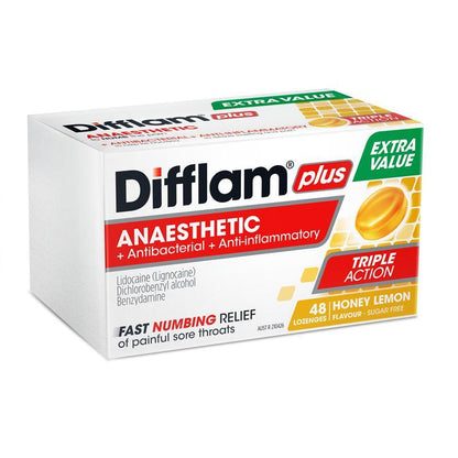 Difflam Sore Throat Sugar Free Honey And Lemon 48 Lozenges