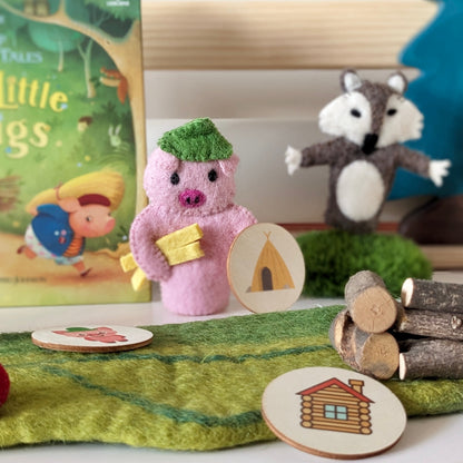 Tara Treasures Felt Three Little Pigs Finger Puppet Set of 4 Pretend & Imaginative Play Toys Best Seller 3yrs+