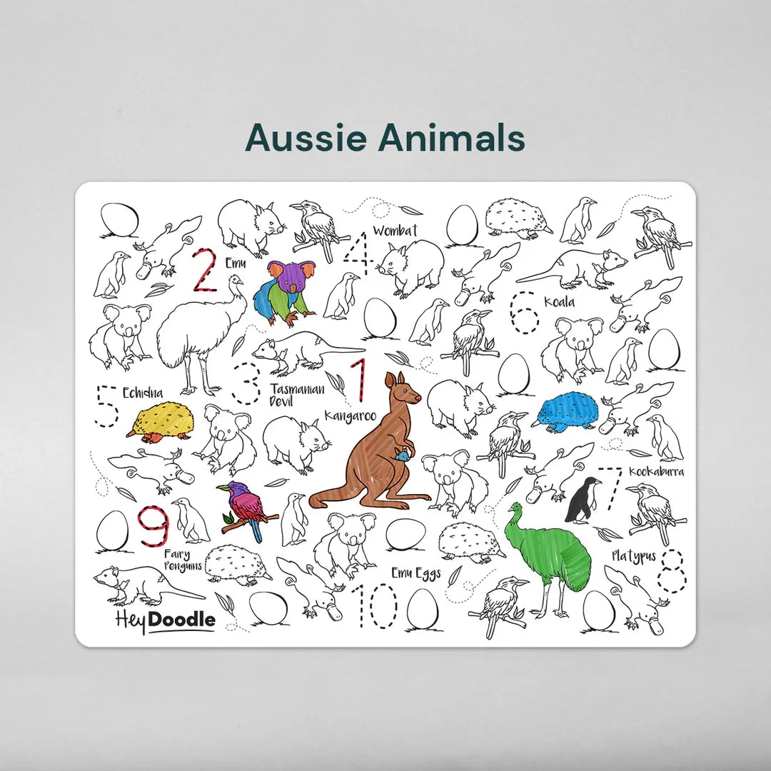Hey Doodle 123 Aussie Animals Art and craft for kids Travel Toys Early Math Best Seller Most Loved in Store 3yrs+