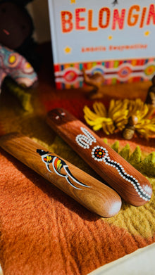 Handpainted Traditional Music Clap Sticks double sided Set of 2 by Memories of Australia Musical Instruments for Kids First National Resources School Range