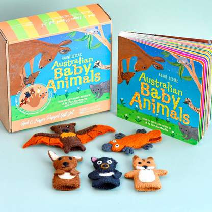 Tara Treasures Felt Australian Baby Animals Finger Puppet and Kids Picture Book Set Pretend and Imaginative Play Felt Animals Best Seller 3yrs+