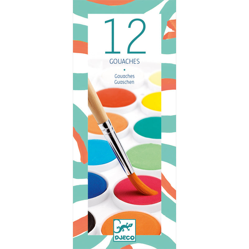 Gouache Opague Paint 12 Colour Palette Classic by Djeco Stationary Art and craft for kids 6yrs+