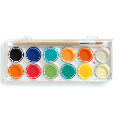 Gouache Opague Paint 12 Colour Palette Classic by Djeco Stationary Art and craft for kids 6yrs+
