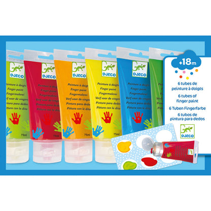 Finger Paint Tubes 6 Colours by Djeco Stationary Toddler Art and Craft Motor Skills Developmental Toys for Toddlers 18m+