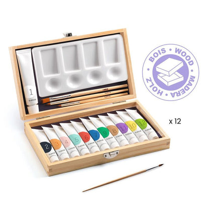 Artist's Paint Box with 12 Gouaches by Djeco Stationary Art and craft for kids 6yrs+