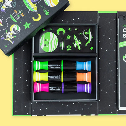 Tiger Tribe Neon Colouring Set Outer Space Activity Book Art and Craft for kids 5yrs+