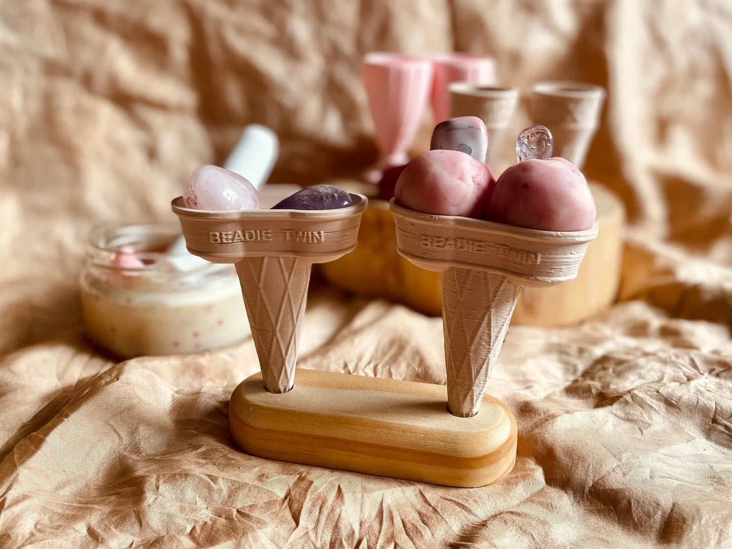 Wooden Ice Cream Cone Stand 2 Hole by Beadiebug Playdough Sand Toys Art and Craft for Kids ra