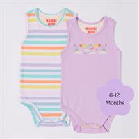 Bambi Mini Co. Supersinglet Bodysuit 6-12 Months Orchid Bloom and Multi Stripe 2 Pack - GimmeNow