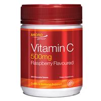 Microgenics Vitamin C 500mg Raspberry Flavoured 200 Tablets - GimmeNow