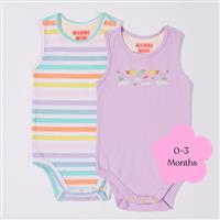 Bambi Mini Co. Supersinglet Bodysuit 0-3 Months Orchid Bloom and Multi Stripe 2 Pack - GimmeNow