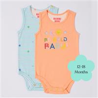 Bambi Mini Co. Supersinglet Bodysuit 12-18 Months Salmon and Beach Glass stripes 2 Pack - GimmeNow