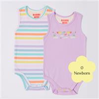 Bambi Mini Co. Supersinglet Bodysuit 0 Newborn Orchid Bloom and Multi Stripe 2 Pack