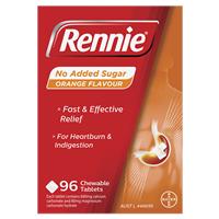 Rennie No Added Sugar Orange 96 Tablets - GimmeNow