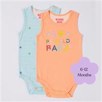 Bambi Mini Co. Supersinglet Bodysuit 6-12 Months Salmon and Beach Glass stripes 2 Pack - GimmeNow
