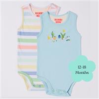 Bambi Mini Co. Supersinglet Bodysuit 12-18 Months Crystal Blue and Stripes 2 Pack - GimmeNow