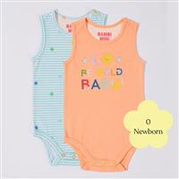 Bambi Mini Co. Supersinglet Bodysuit 0 Newborn Salmon and Beach Glass stripes 2 Pack
